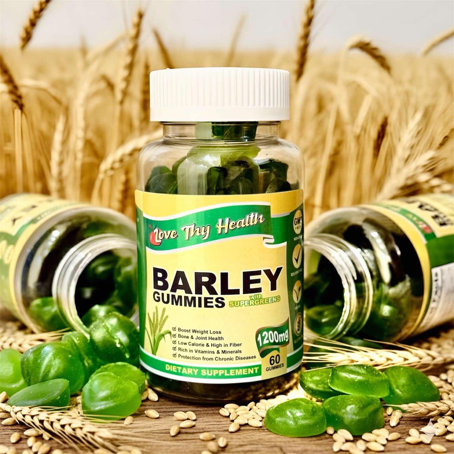 Barley Gummies with SuperGreens 1200MG 60Pcs Gummies Per Bottle