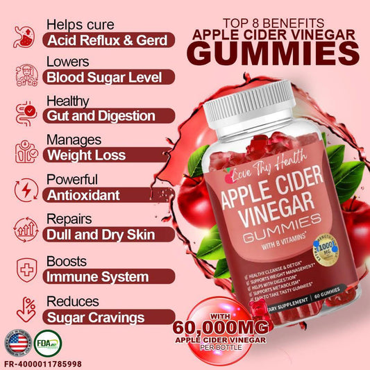 Apple Cider Vinegar Gummies 1000mg 60 Pcs Gummies Per Bottle
